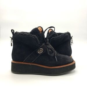 COACH women US 6 Black Boots City Hiker G1354 Suede Upper Shearling Footbed